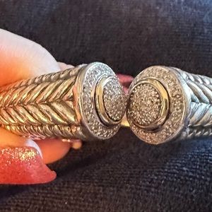 Town and country rare sterling silver, 14kt gold and diamond cuff bracelet.